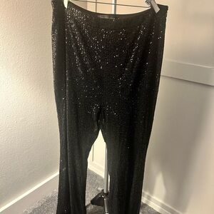 Endless Rose Black Sequin Flare Pants
